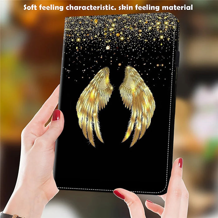 For Samsung Galaxy Tab S10+ / S9+ / S9 FE+ Case Pattern Printing PU Leather Tablet Cover with Stand Function - Gold Wings - 5