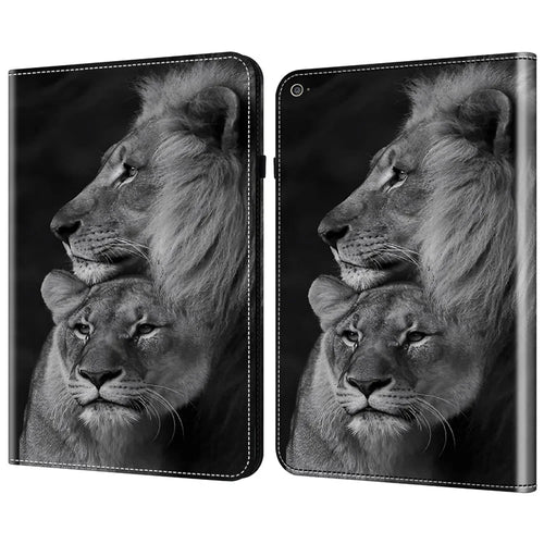 For iPad Air (2013) / Air 2 / iPad 9.7-inch (2017) / (2018) Case PU Leather Tablet Cover Pattern Viewing Stand - Couple Lions - 1