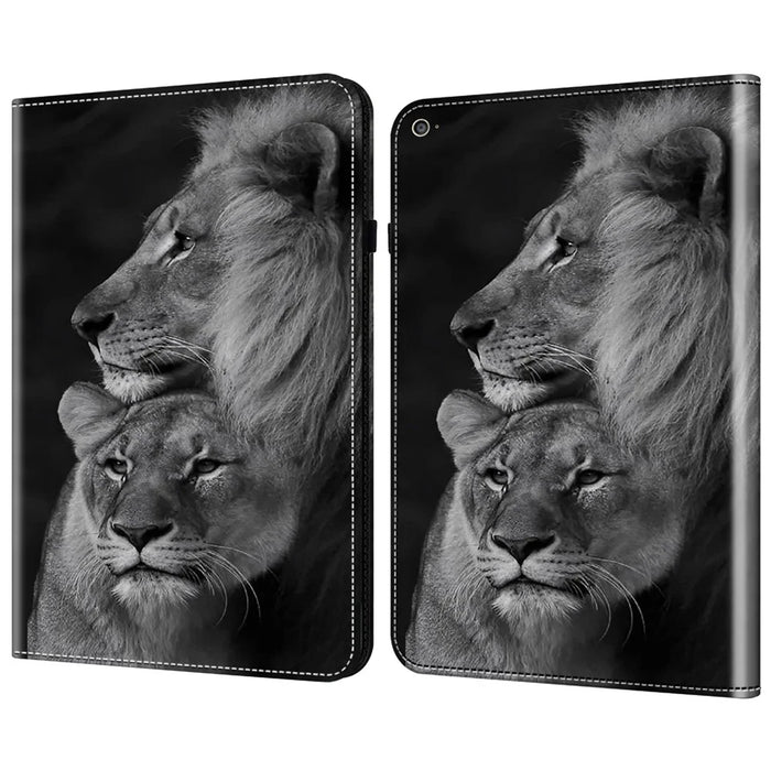 For iPad Air (2013) / Air 2 / iPad 9.7-inch (2017) / (2018) Case PU Leather Tablet Cover Pattern Viewing Stand - Couple Lions - 1