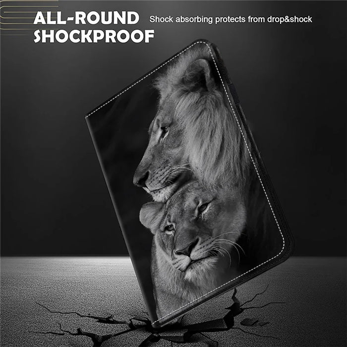 For iPad Air (2013) / Air 2 / iPad 9.7-inch (2017) / (2018) Case PU Leather Tablet Cover Pattern Viewing Stand - Couple Lions - 4