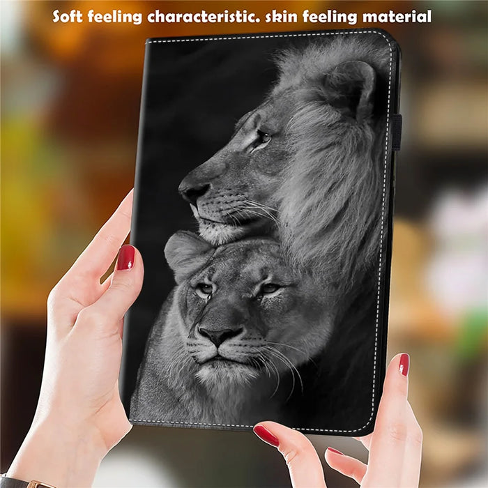 For iPad Air (2013) / Air 2 / iPad 9.7-inch (2017) / (2018) Case PU Leather Tablet Cover Pattern Viewing Stand - Couple Lions - 5