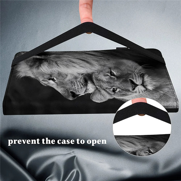 For iPad Air (2013) / Air 2 / iPad 9.7-inch (2017) / (2018) Case PU Leather Tablet Cover Pattern Viewing Stand - Couple Lions - 7