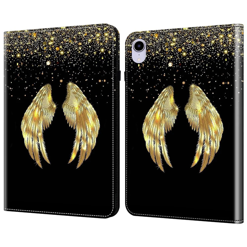 For iPad mini (2024) / mini (2021) Case Pattern Print Leather Tablet Cover with Card Slots Stand Function -  Gold Wings - 1