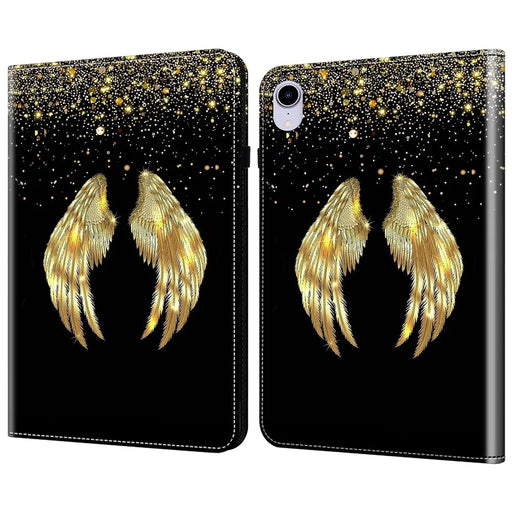 For iPad mini (2024) / mini (2021) Case Pattern Print Leather Tablet Cover with Card Slots Stand Function -  Gold Wings - 1