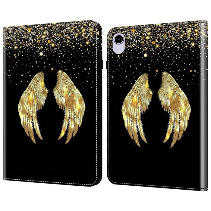 For iPad mini (2024) / mini (2021) Case Pattern Print Leather Tablet Cover with Card Slots Stand Function -  Gold Wings - 1