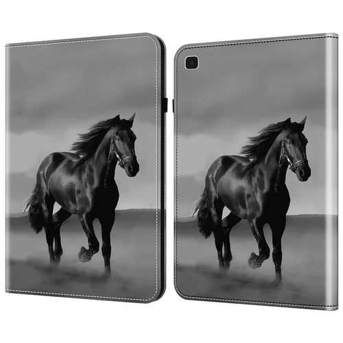 For Samsung Galaxy Tab A7 10.4 (2020) / (2022) Tablet Case Pattern Printing PU Leather Flip Cover with Stand - Black Horse - 1