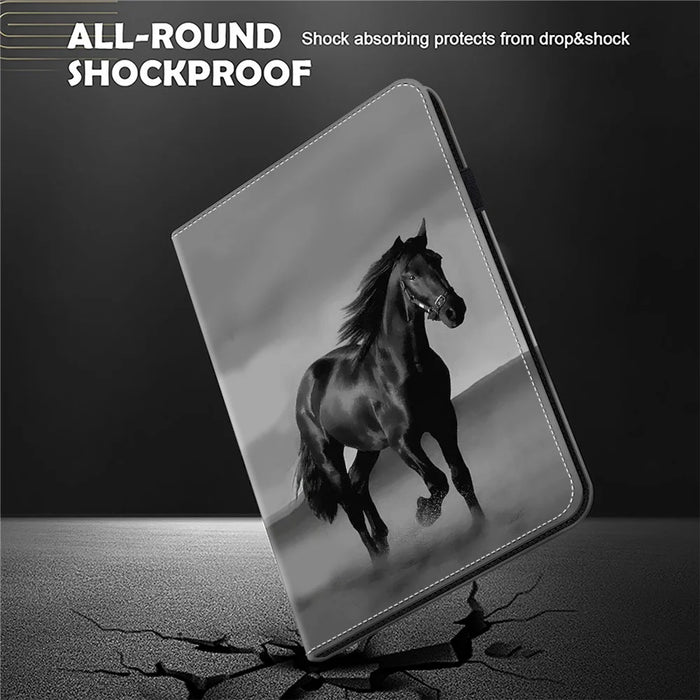 For Samsung Galaxy Tab A7 10.4 (2020) / (2022) Tablet Case Pattern Printing PU Leather Flip Cover with Stand - Black Horse - 4