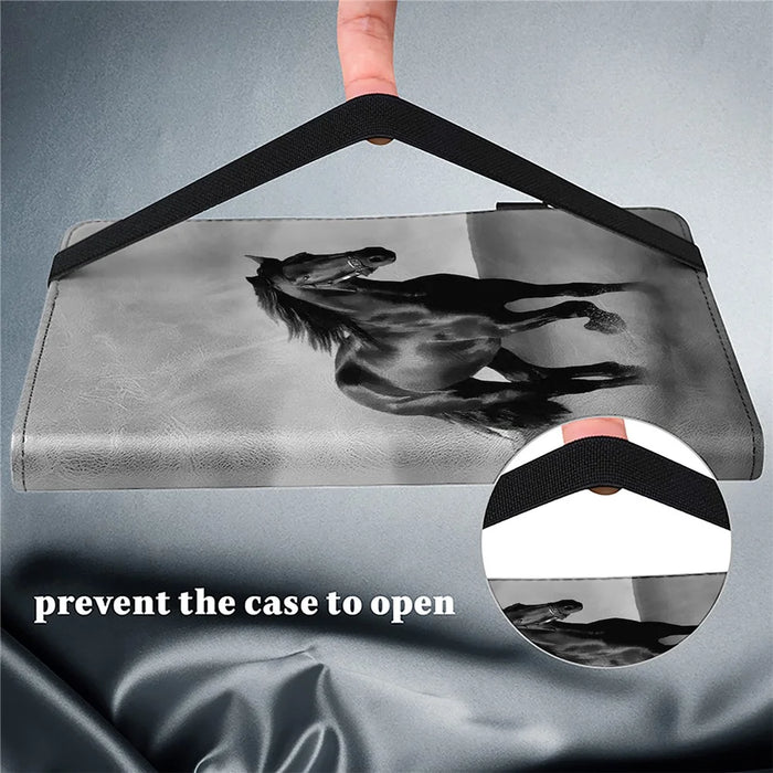 For Samsung Galaxy Tab A7 10.4 (2020) / (2022) Tablet Case Pattern Printing PU Leather Flip Cover with Stand - Black Horse - 7