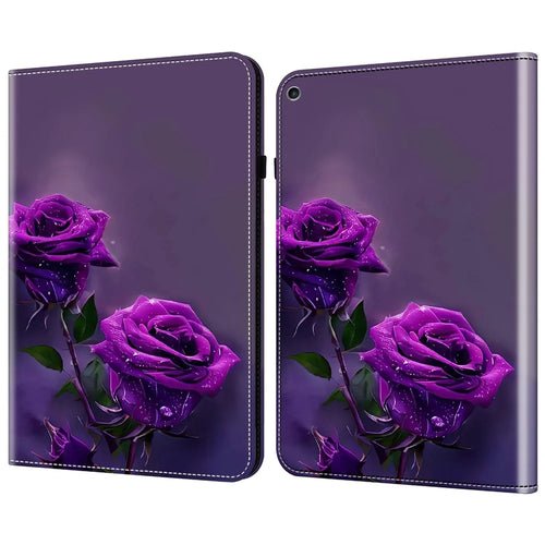For iPad 10.2 (2019) / (2020) / (2021) Case Pattern Leather Tablet Cover with Card Slots - Purple Rose - 1