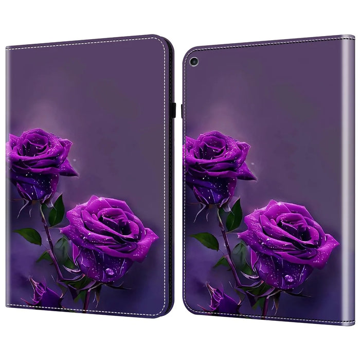 For iPad 10.2 (2019) / (2020) / (2021) Case Pattern Leather Tablet Cover with Card Slots - Purple Rose - 1