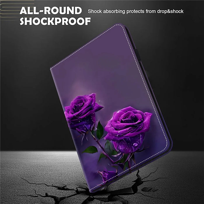 For iPad 10.2 (2019) / (2020) / (2021) Case Pattern Leather Tablet Cover with Card Slots - Purple Rose - 4