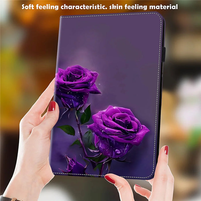 For iPad 10.2 (2019) / (2020) / (2021) Case Pattern Leather Tablet Cover with Card Slots - Purple Rose - 5
