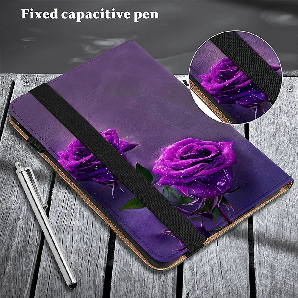 For iPad 10.2 (2019) / (2020) / (2021) Case Pattern Leather Tablet Cover with Card Slots - Purple Rose - 6