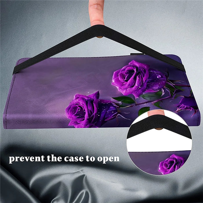 For iPad 10.2 (2019) / (2020) / (2021) Case Pattern Leather Tablet Cover with Card Slots - Purple Rose - 7