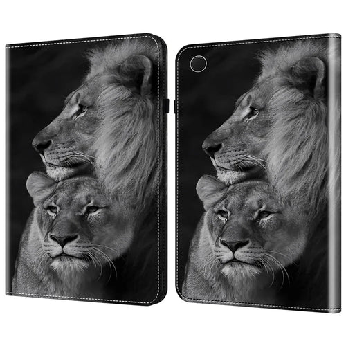 For Samsung Galaxy Tab A8 10.5 (2021) / (2022) Case Flip Stand Leather Tablet Cover Pattern Printed - Couple Lions - 1