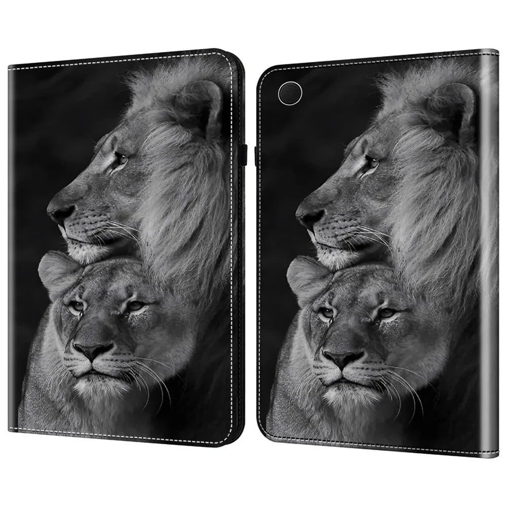 For Samsung Galaxy Tab A8 10.5 (2021) / (2022) Case Flip Stand Leather Tablet Cover Pattern Printed - Couple Lions - 1