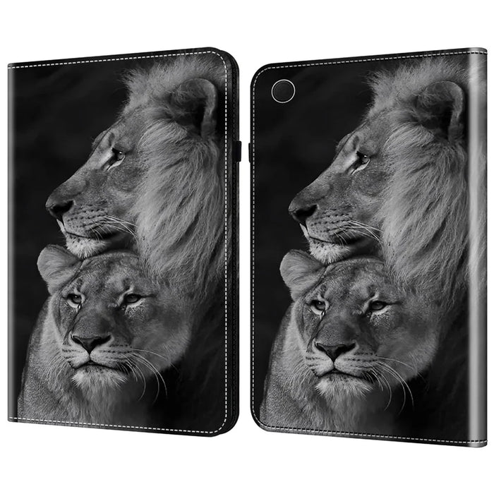 For Samsung Galaxy Tab A8 10.5 (2021) / (2022) Case Flip Stand Leather Tablet Cover Pattern Printed - Couple Lions - 1