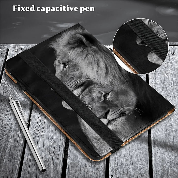 For Samsung Galaxy Tab A8 10.5 (2021) / (2022) Case Flip Stand Leather Tablet Cover Pattern Printed - Couple Lions - 6