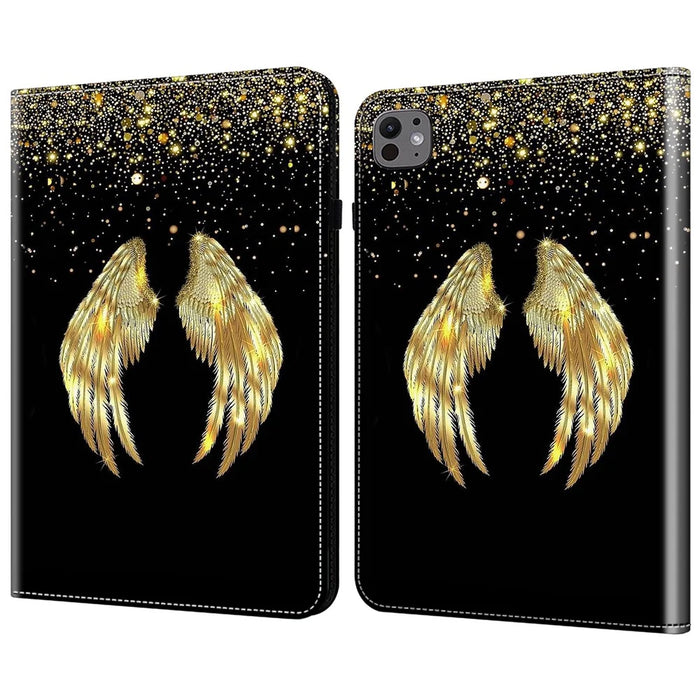 For iPad Pro 13 (2025) / 13 (2024) Stand Case Pattern Printed Leather Tablet Flip Cover - Gold Wings - 1