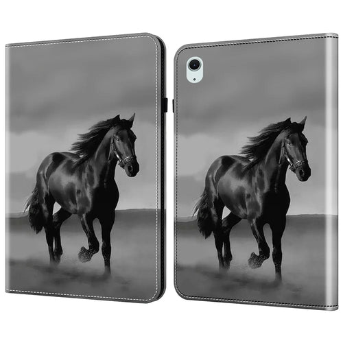 For iPad (2025) / 10.9 (2022) Leather Case Pretty Folio Stand Protective Tablet Cover - Black Horse - 1