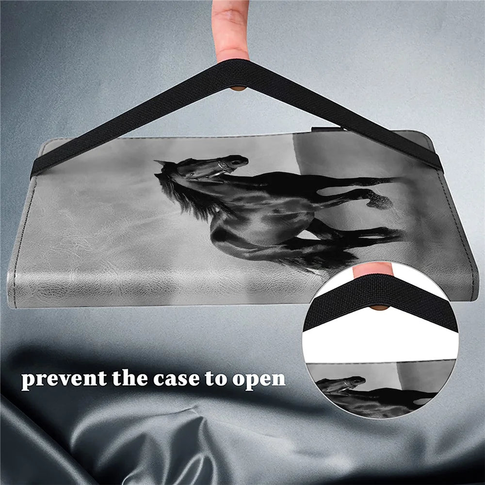For iPad (2025) / 10.9 (2022) Leather Case Pretty Folio Stand Protective Tablet Cover - Black Horse - 7