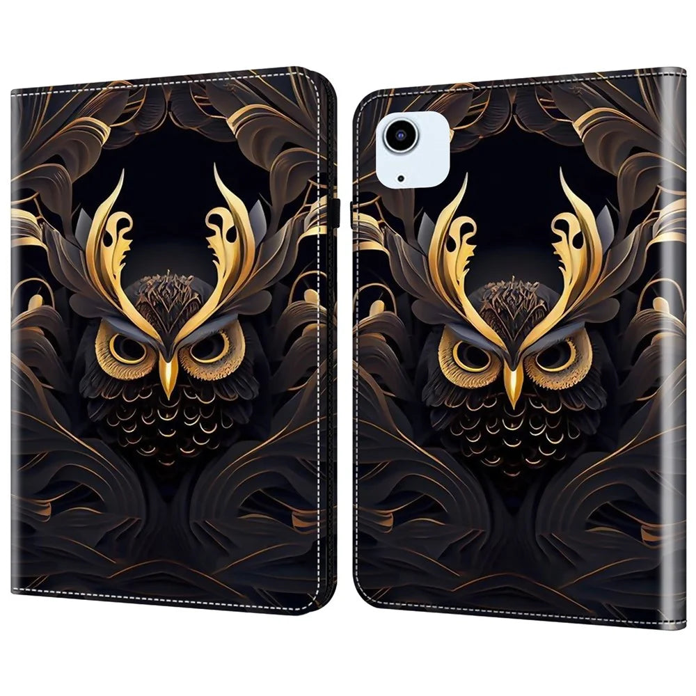 For iPad Air 11 (2026) / (2025) / (2024) / Air (2020) / (2022) Leather Case Shockproof Tablet Cover with Stand, Pattern Print - Owl - 1