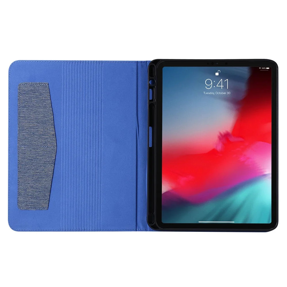 For iPad Air 11 (2026) / (2025) / (2024) Case Card Holder Pen Slot Leather Tablet Cover Cloth Texture -  Blue - 2