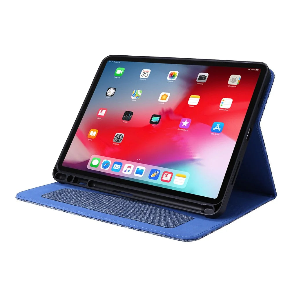 For iPad Air 11 (2026) / (2025) / (2024) Case Card Holder Pen Slot Leather Tablet Cover Cloth Texture -  Blue - 3