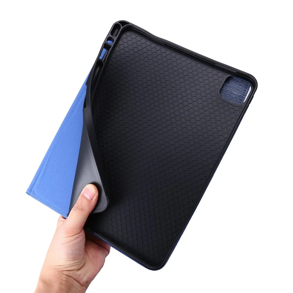 For iPad Air 11 (2026) / (2025) / (2024) Case Card Holder Pen Slot Leather Tablet Cover Cloth Texture -  Blue - 5