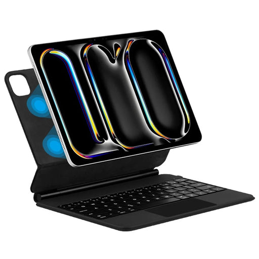 For iPad Pro 11 (2025) / (2024) Magnetic Floating Bluetooth-compatible Keyboard + Leather Tablet Case - Black - 1