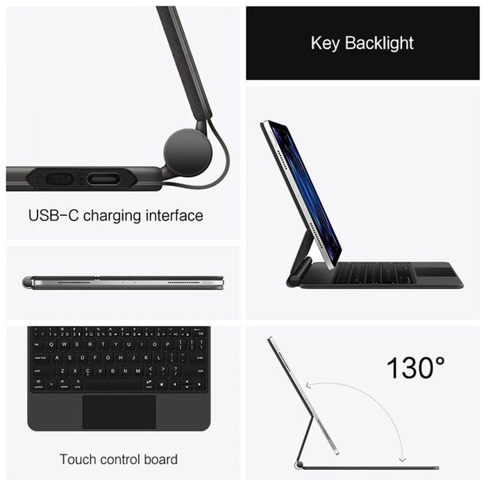 For iPad Pro 11 (2025) / (2024) Magnetic Floating Bluetooth-compatible Keyboard + Leather Tablet Case - Black - 3