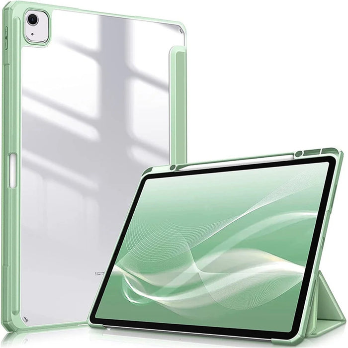 Bulk Purchasing For iPad Air 13 (2026) / (2025) / (2024) Stand Case Leather+TPU+Acrylic Clear Back Tablet Cover - Matcha Green - 1