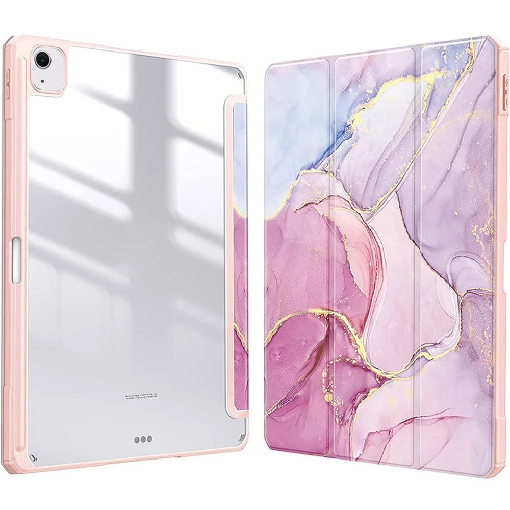 Bulk Purchasing For iPad Air 11 (2026) / (2025) / (2024) Case Pattern Leather Tablet Cover Clear Back Shell Auto Wake / Sleep - Pink Marble - 1