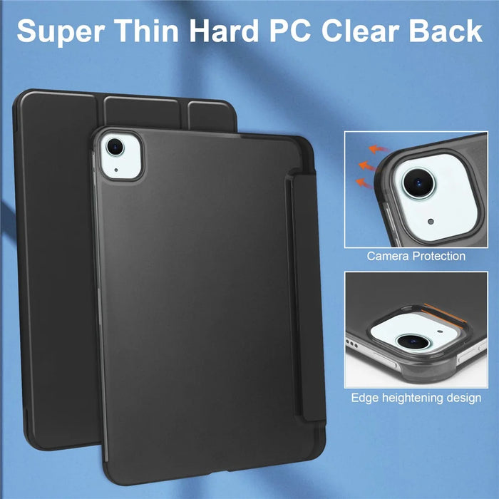 For iPad Air 11 (2026) / (2025) / (2024) Case PU Leather Smart Tablet Cover Smooth Matte Back, Built-In Pencil Holder - Black - 5