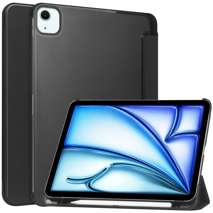 For iPad Air 13 (2026) / (2025) / (2024) Case Tri-Fold Stand Leather + PC Matte Back Tablet Cover with Pencil Holder - Black - 1