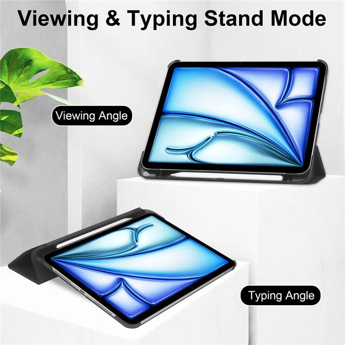 For iPad Air 13 (2026) / (2025) / (2024) Case Tri-Fold Stand Leather + PC Matte Back Tablet Cover with Pencil Holder - Black - 3