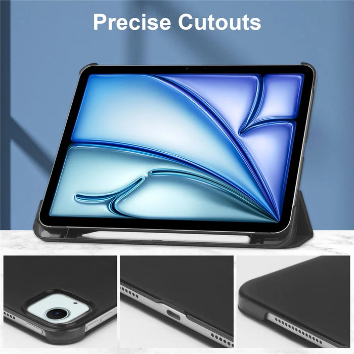 For iPad Air 13 (2026) / (2025) / (2024) Case Tri-Fold Stand Leather + PC Matte Back Tablet Cover with Pencil Holder - Black - 4