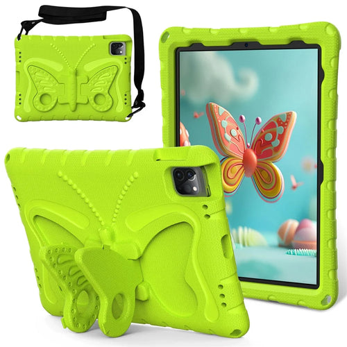 For iPad Pro 12.9-inch (2018) / (2020) / (2021) / (2022) / Air 13 (2026) / (2025) / (2024) / (2024) / Pro 13 (2025) / 13 (2024) Butterfly Kickstand EVA Case with Strap - Green - 1