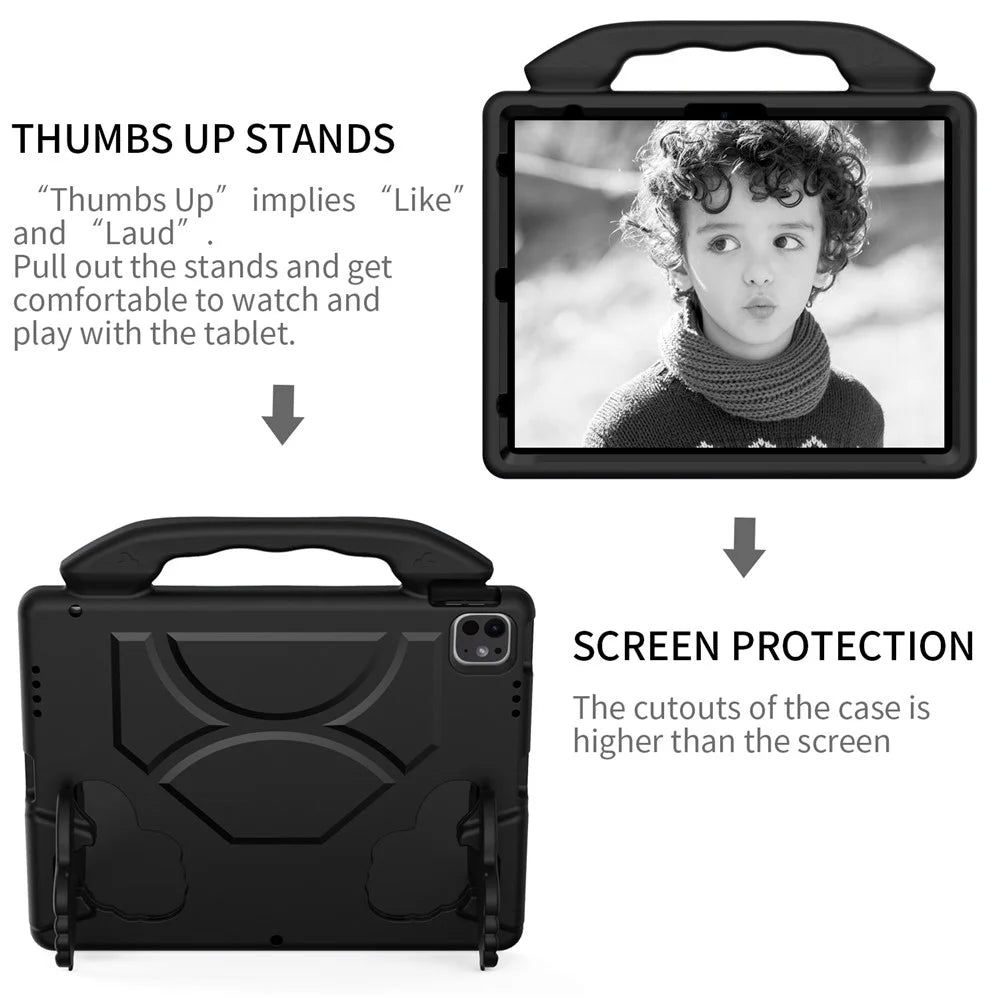 For iPad Pro 12.9-inch (2018) / (2020) / (2021) / (2022) / Air 13 (2026) / (2025) / (2024) / (2024) / Pro 13 (2025) / 13 (2024) Tablet EVA Case with Thumb Kickstand - Black - 5