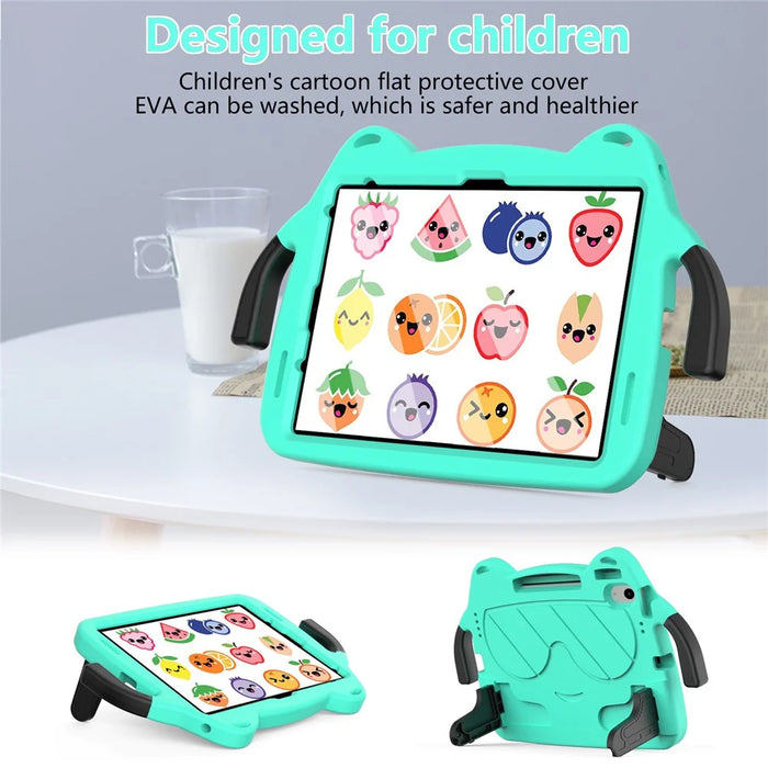 For iPad Air 11 (2026) / (2025) / (2024) Case EVA + PC Protective Kickstand Tablet Cover Child-Friendly - Mint Green+Black - 2