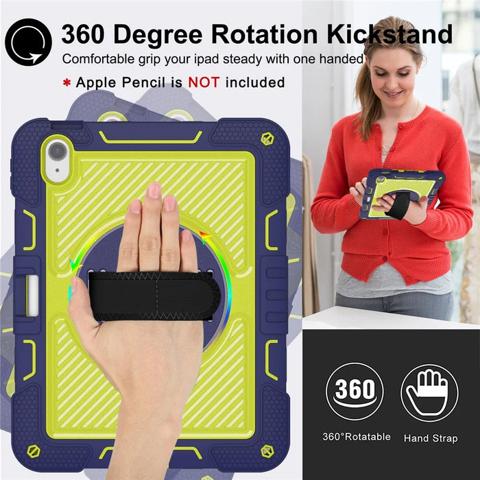 For iPad Air 11 (2026) / (2025) / (2024) Case Rotatable Kickstand Silicone + PC Tablet Cover with Shoulder Strap - Navy Blue+Green - 2