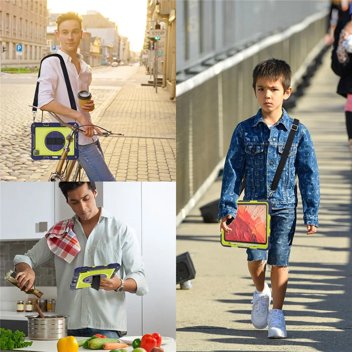 For iPad Pro 11 (2025) / 11 (2024) Case Kickstand Silicone + PC Tablet Cover with Hand / Shoulder Strap - Navy Blue+Green - 7