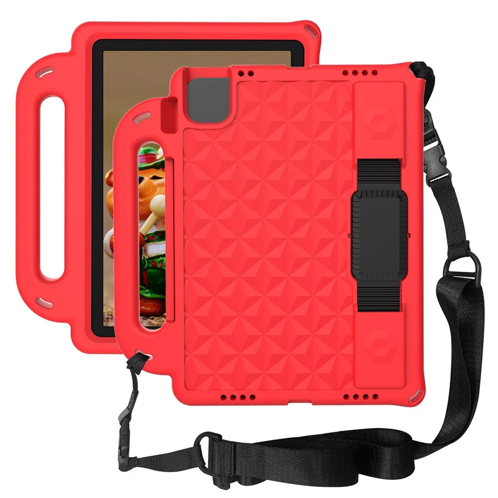 For iPad Pro 11 (2025) / 11 (2024) Case Protective EVA Tablet Cover with Kickstand, Strap - Red - 1