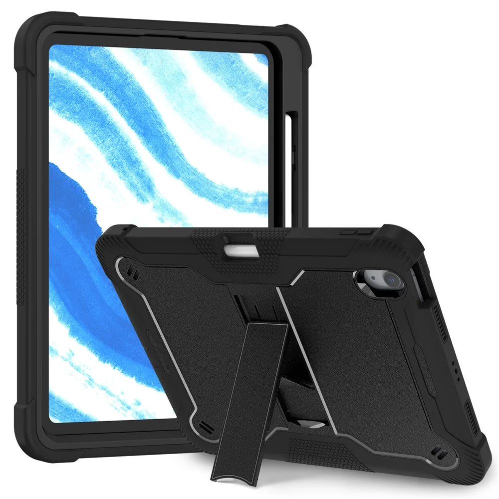 For iPad Air 11 (2026) / (2025) / (2024) Case Silicone + PC Tablet Cover with Stable Kickstand - Black - 1
