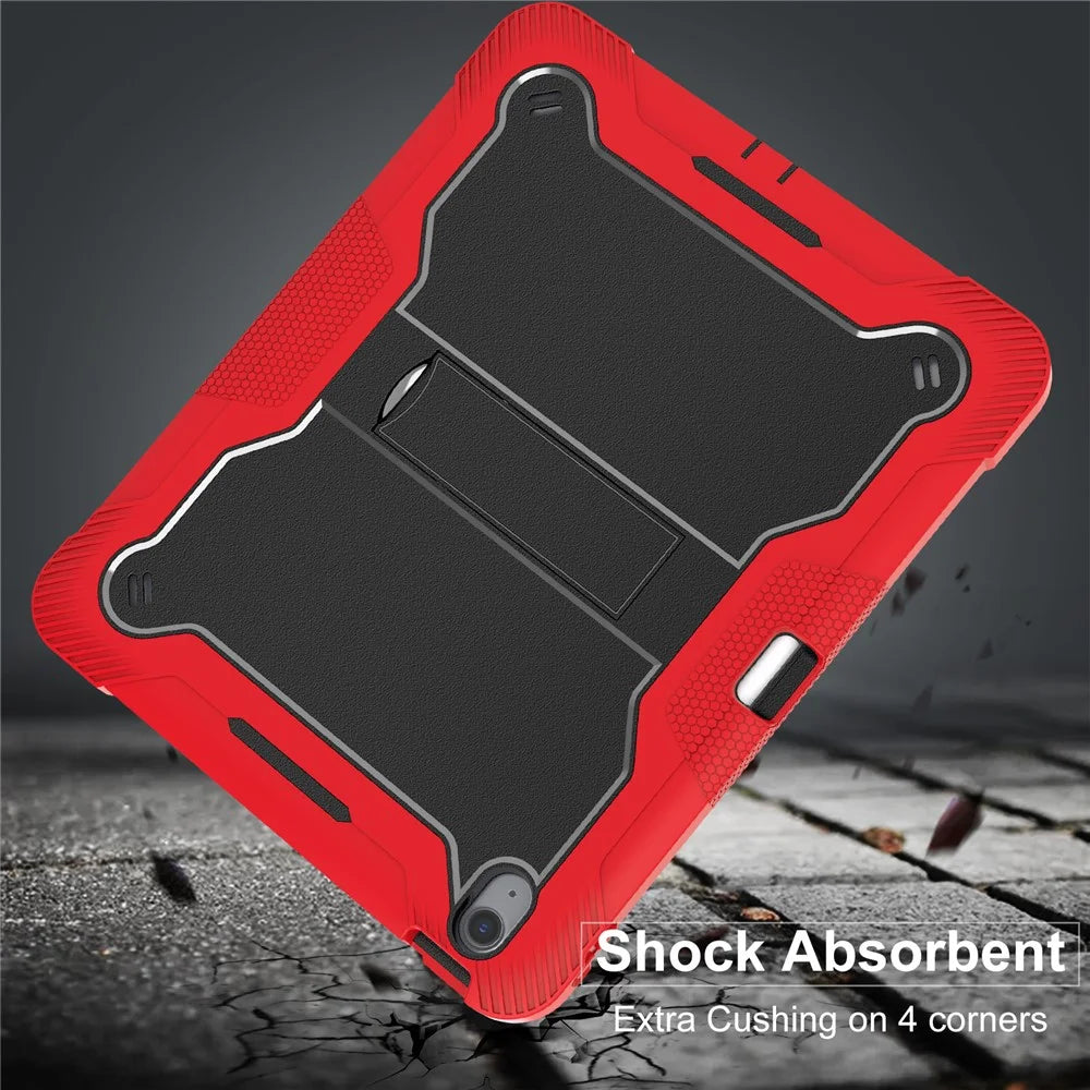 For iPad Air 13 (2026) / (2025) / (2024) Case Kickstand Silicone + PC Tablet Cover High-Impact Shockproof - Red+Black - 6