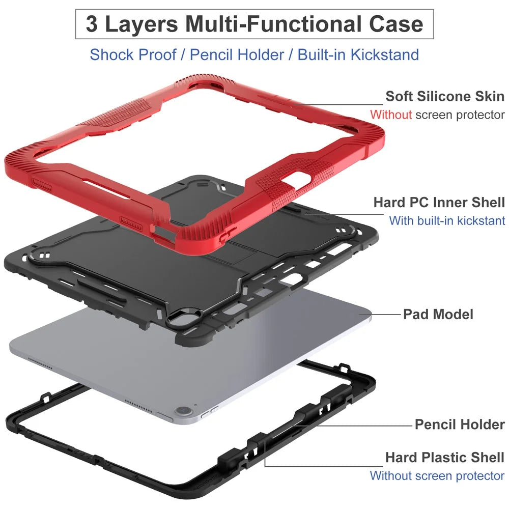 For iPad Air 13 (2026) / (2025) / (2024) Case Kickstand Silicone + PC Tablet Cover High-Impact Shockproof - Red+Black - 7