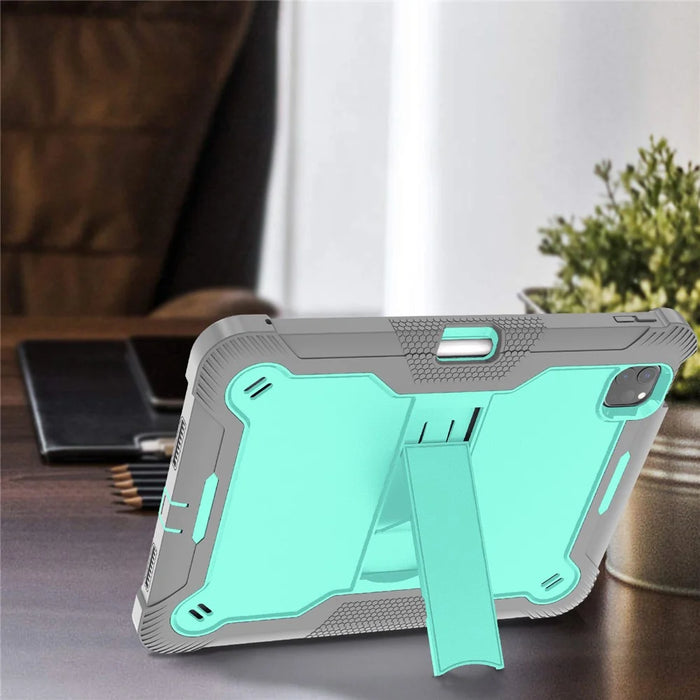 For iPad Pro 11 (2025) / 11 (2024) Case Hard PC and Soft Silicone Tablet Cover with Bracket Kickstand - Grey+Mint Green - 5