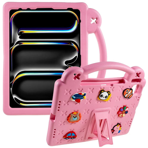 For iPad Pro 11 (2025) / 11 (2024) Case Cartoon Patterns Hand Grip Kickstand Tablet EVA Cover - Pink - 1
