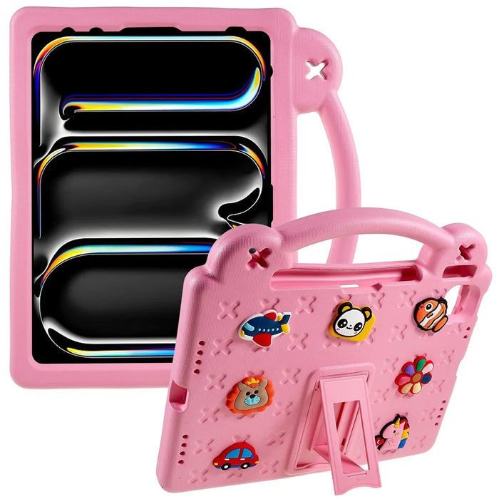 For iPad Pro 11 (2025) / 11 (2024) Case Cartoon Patterns Hand Grip Kickstand Tablet EVA Cover - Pink - 1