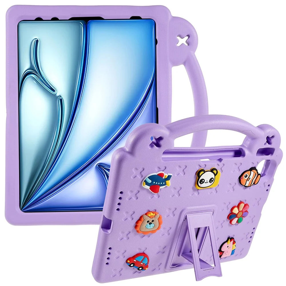 For iPad Air 11 (2026) / (2025) / (2024) Case Cartoon Patterns EVA Tablet Cover with Kickstand - Purple - 1